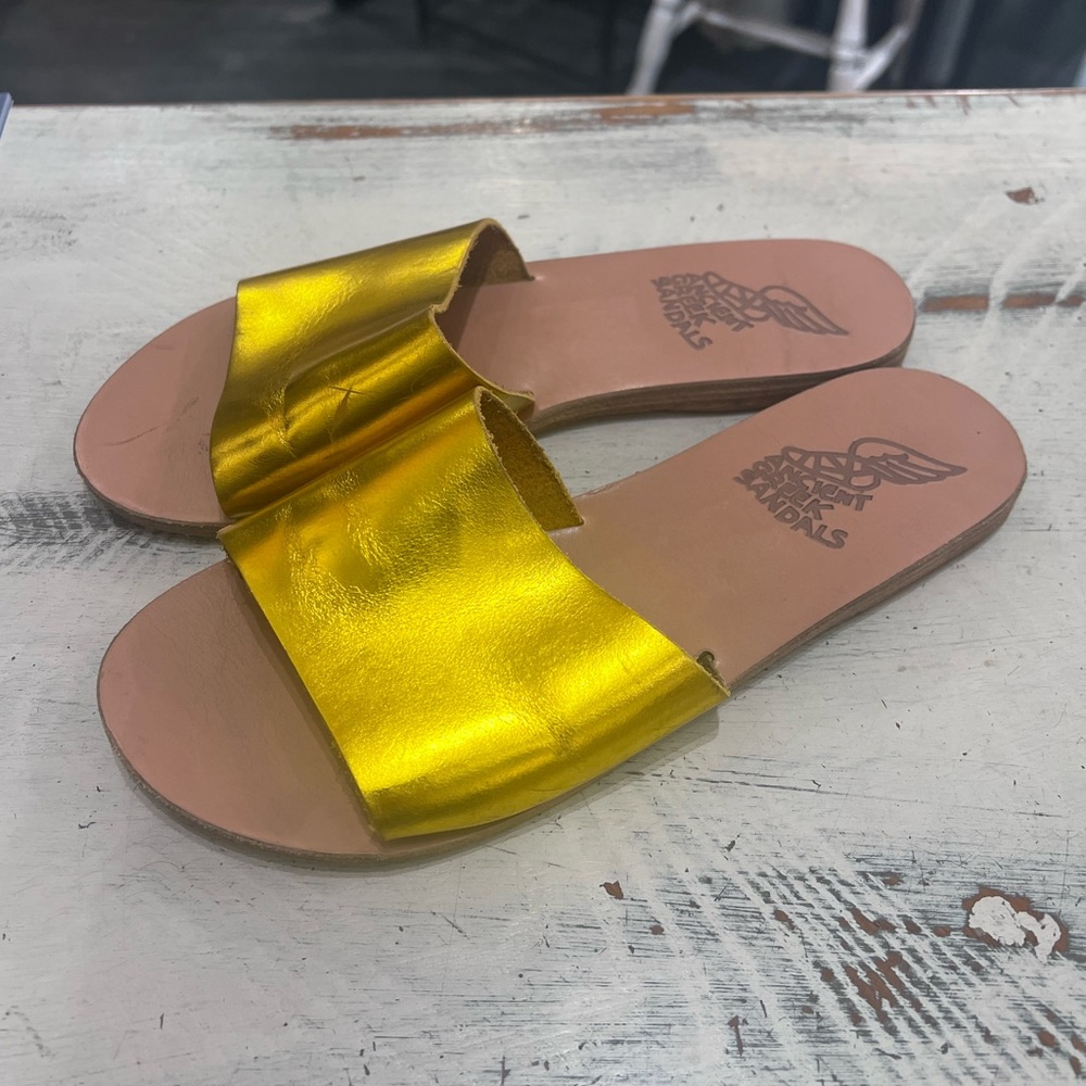 Ancient Greek Sandals Women's Metallic Gold Slides